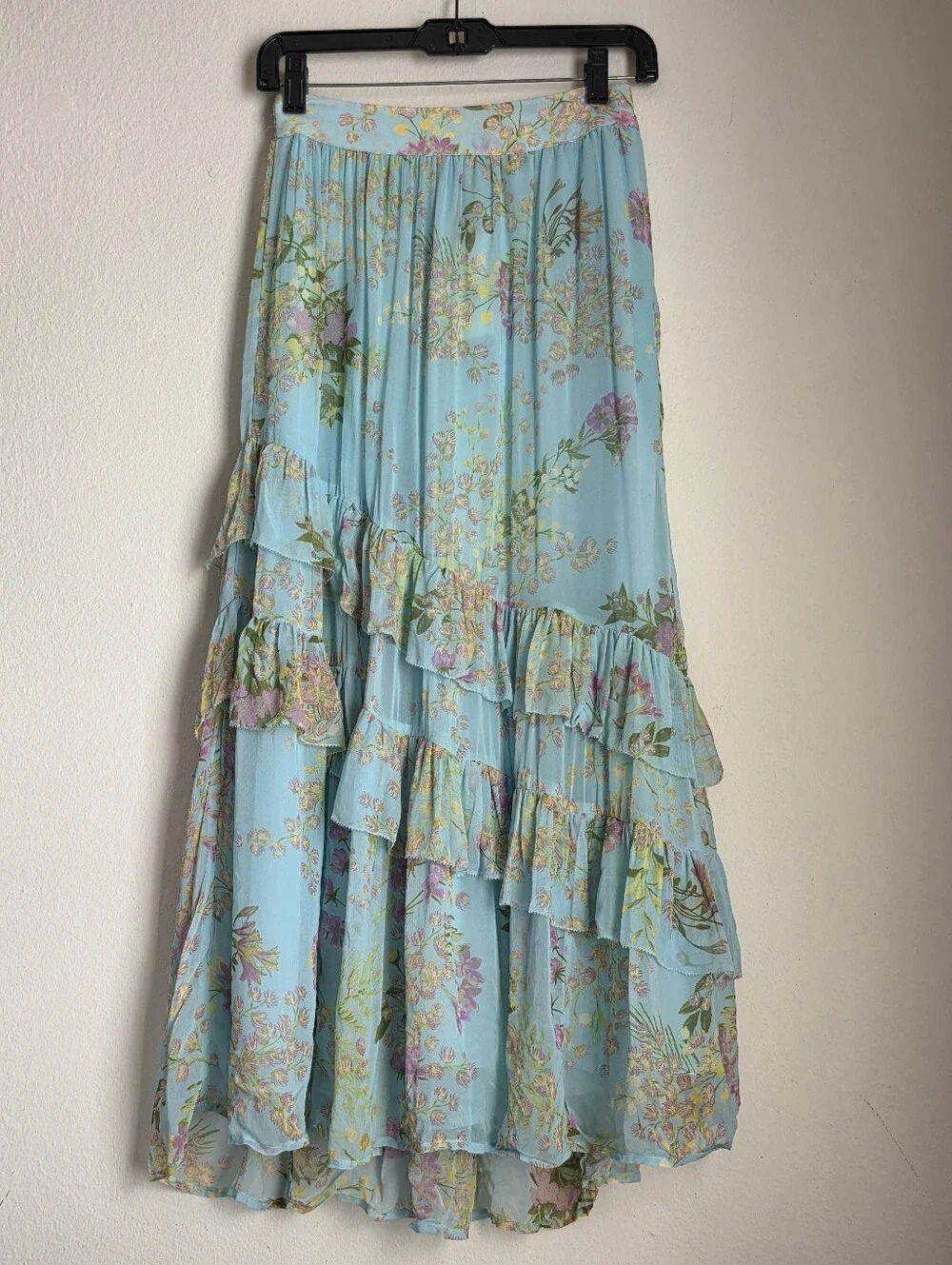 NWT Vineyard Vines Georgette Light Blue Floral Tiered Maxi Skirt Size XS